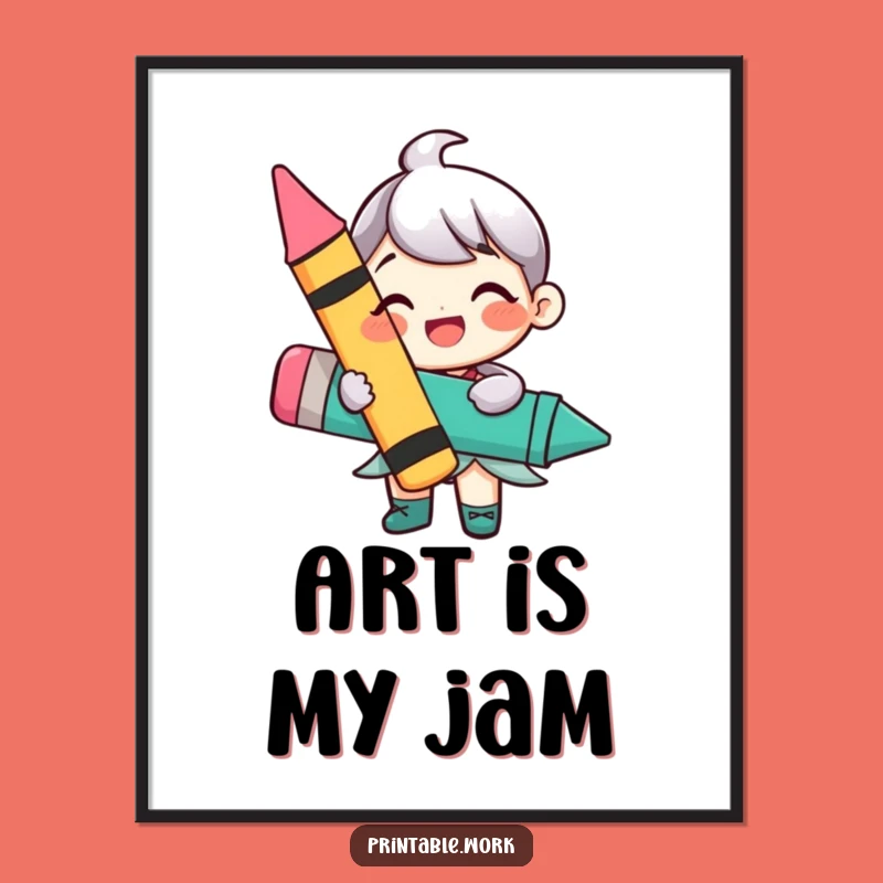 Funny Happy Crayon Character Digital Art Print: Instant Joyful Wall Decor