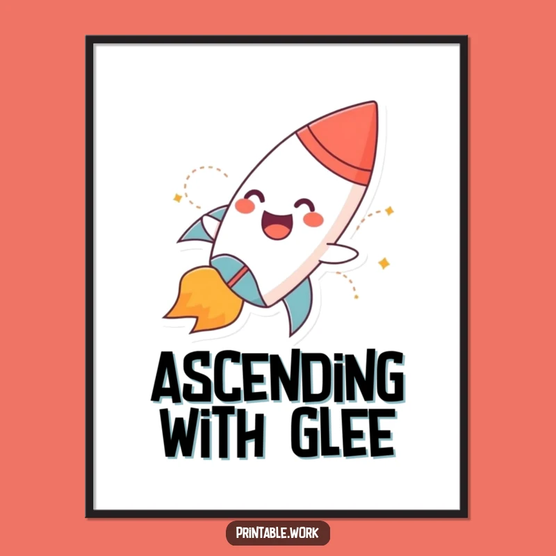 Funny Rocket Blast Off Digital Art: Space Humor Print Gift