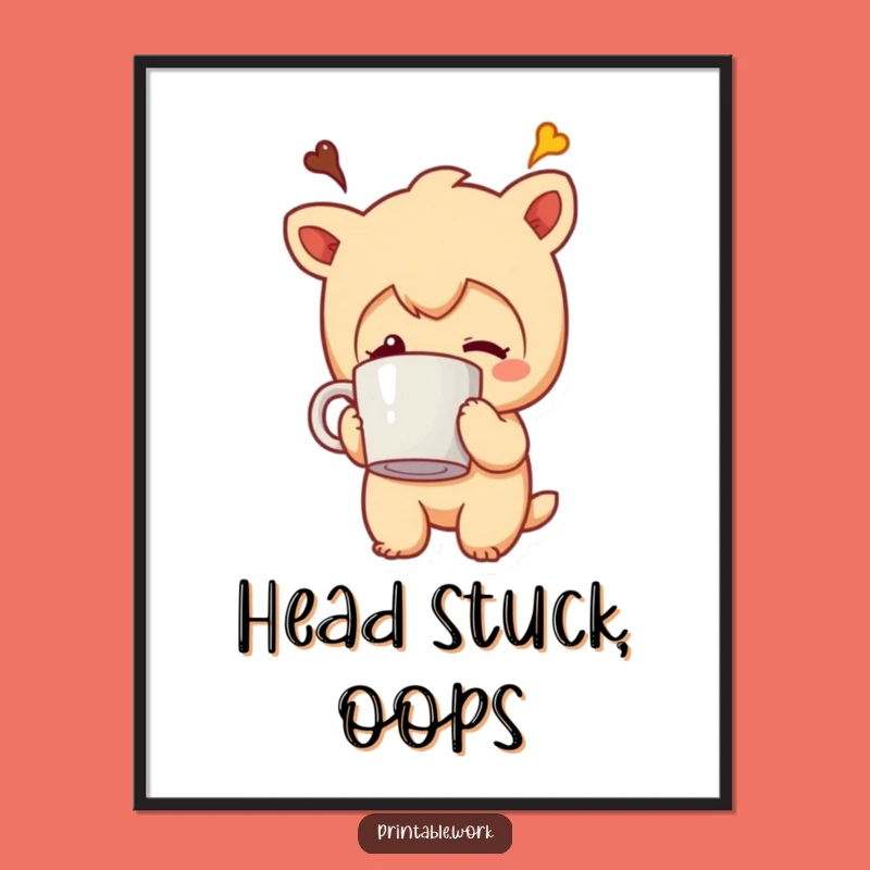Funny Coffee Mug Stuck Head Character Print - Instant Hilarious Decor