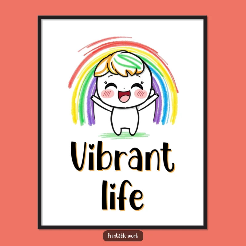 Funny Crayon Character Digital Art: Rainbow Creation, Instant Funny Gift Download