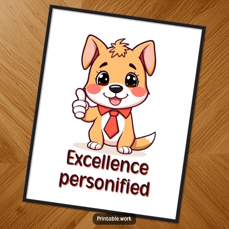 Funny Digital Art Print of a dog in a tie giving a thumbs-up, radiating joy and positivity.