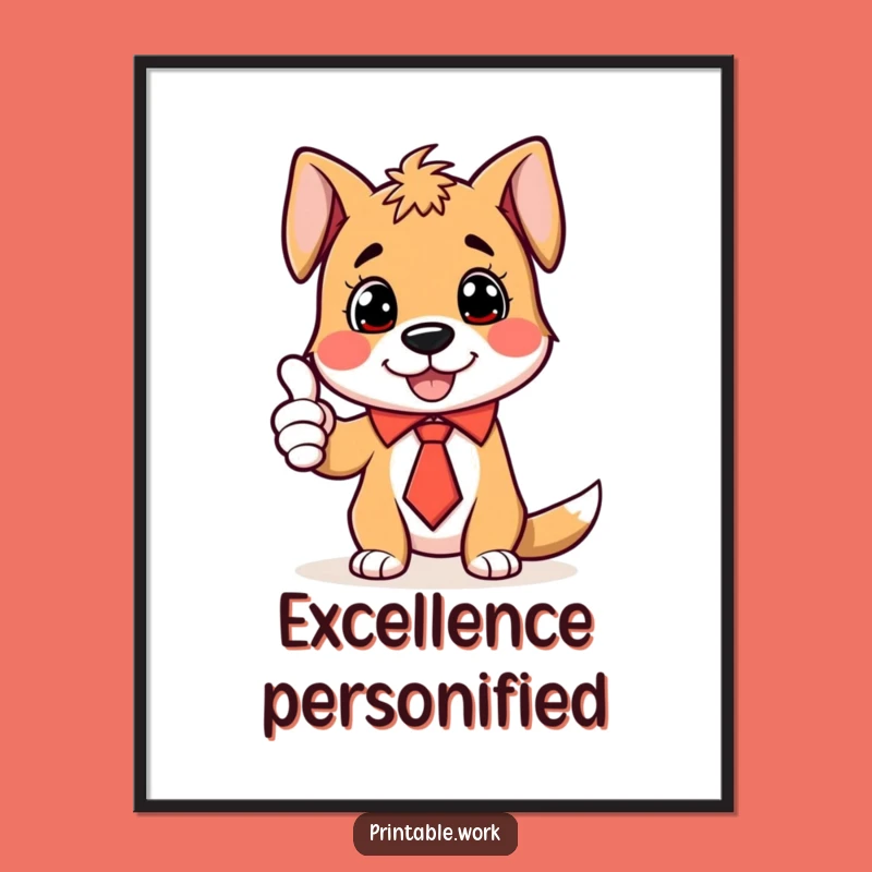 Funny Dog Tie Thumbs-Up Digital Art - Instant Cheerful Decor, The Perfect Funny Gift