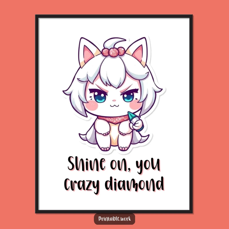 Funny Glitter Wink Digital Print: Mischievous Character Art, Instant Sparkly Decor