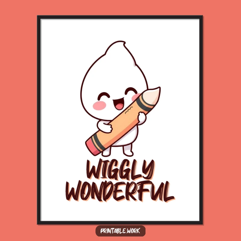 Funny Happy Kawaii Wiggly Line Crayon Digital Art - Instant Creative Decor