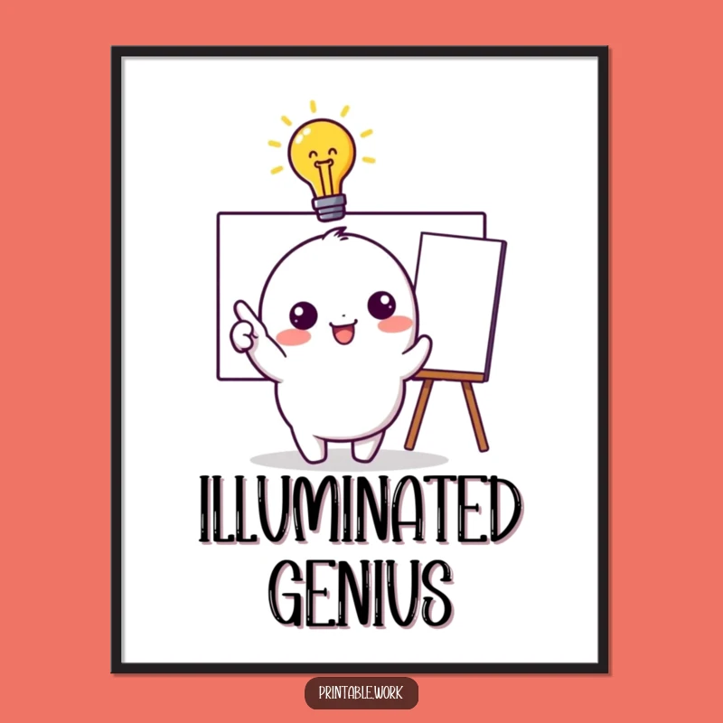 Funny Kawaii Idea Bulb Digital Art - Brainstorming Character Printable Gift