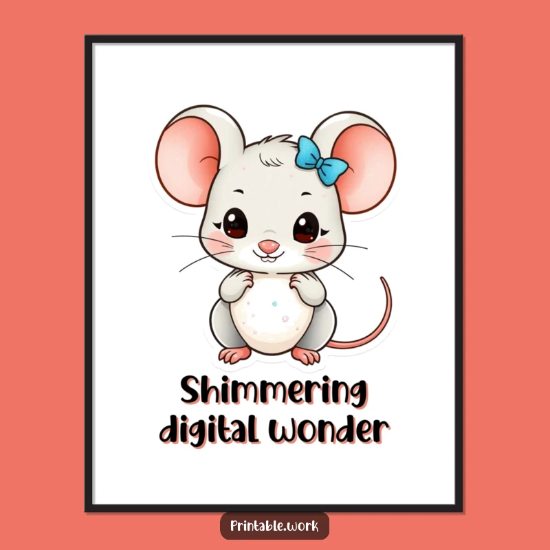 Funny Kawaii Mouse Glitter Digital Print: Instant Sparkle for Your Walls