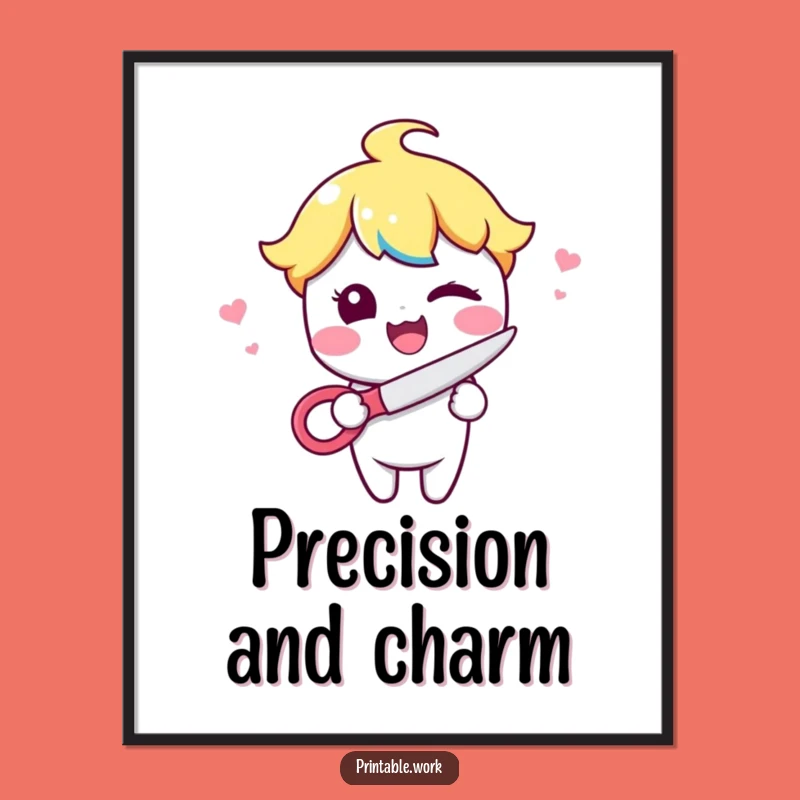 Funny Kawaii Wink & Snip Digital Print - Instant Witty Decor!