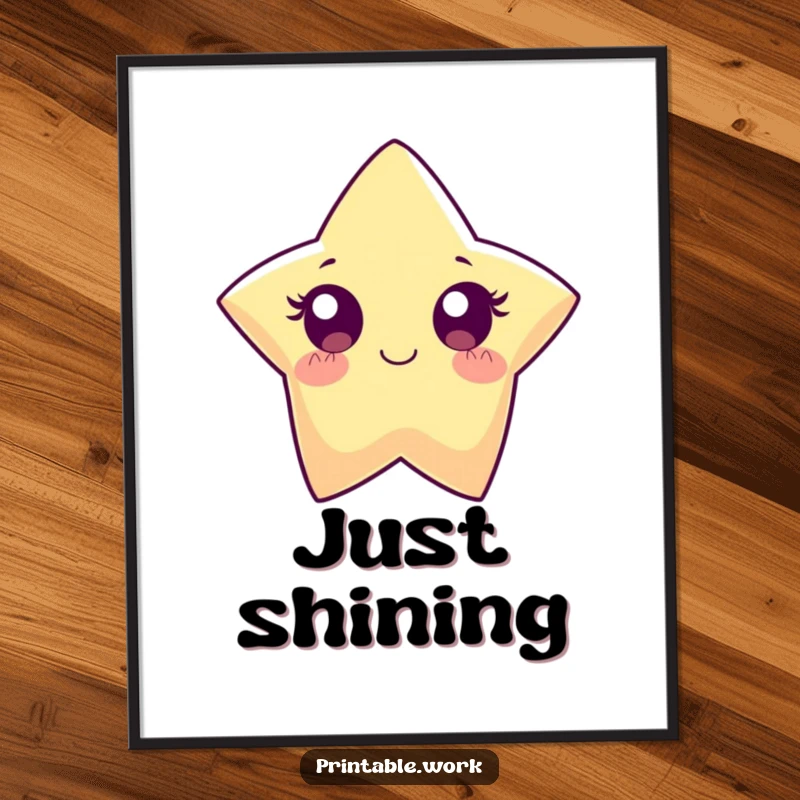 Funny Paper Star Digital Art Print: A paper star character with wide eyes sparkles brightly, creating instant celestial and funny decor.