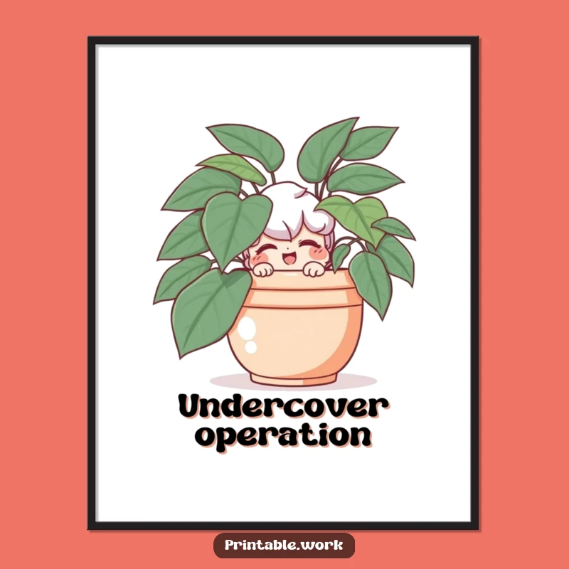 Funny Playful Art Print: Character Hiding with Wink Instant Funny Gift