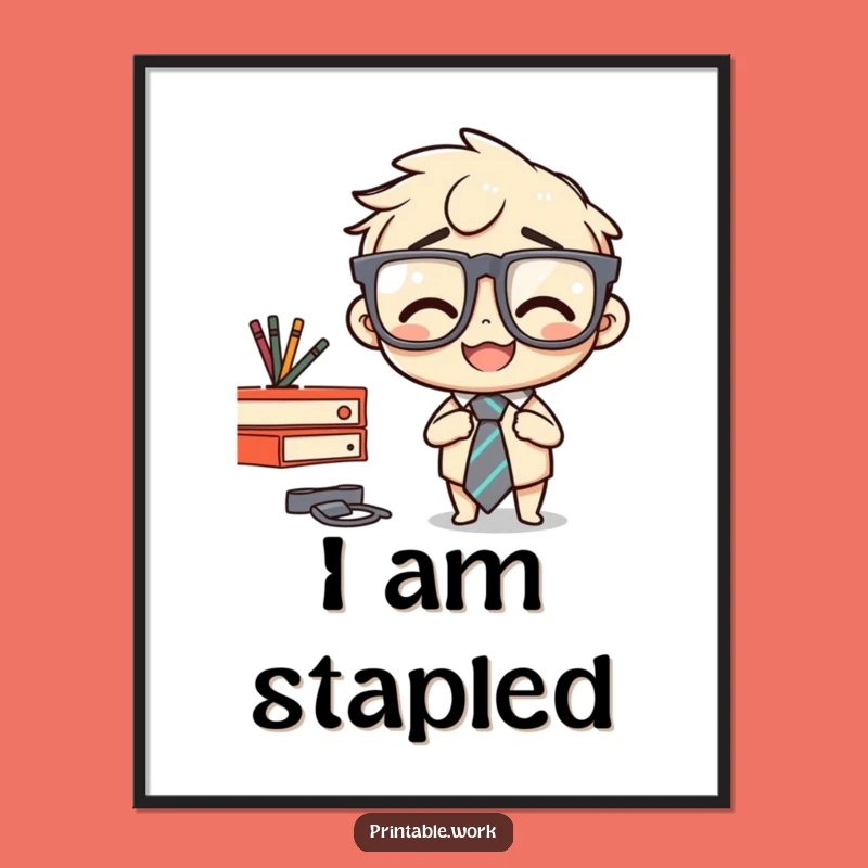 Funny Stapler Tie Mishap Digital Art: Hilarious Office Decor for Instant Download