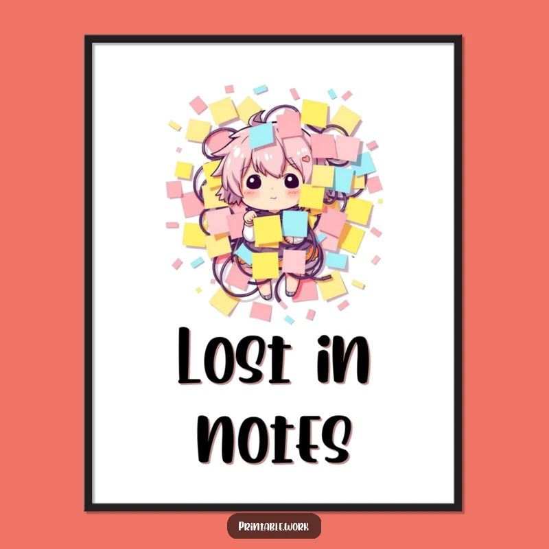 Funny Sticky Note Overload Character Print - Instant Creative Decor