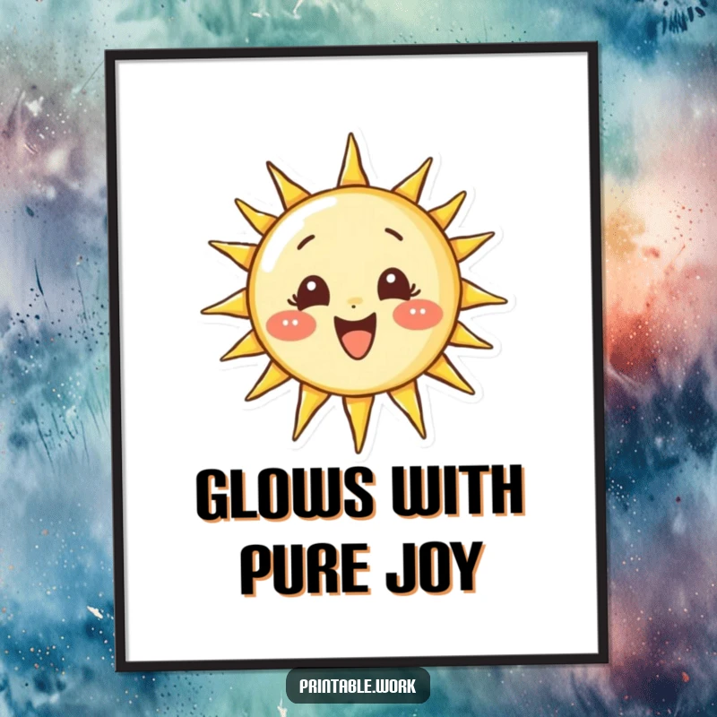 Funny digital art print of a determined character drawing a perfect, smiling sun, perfect for instant, radiant, and uplifting wall decor.