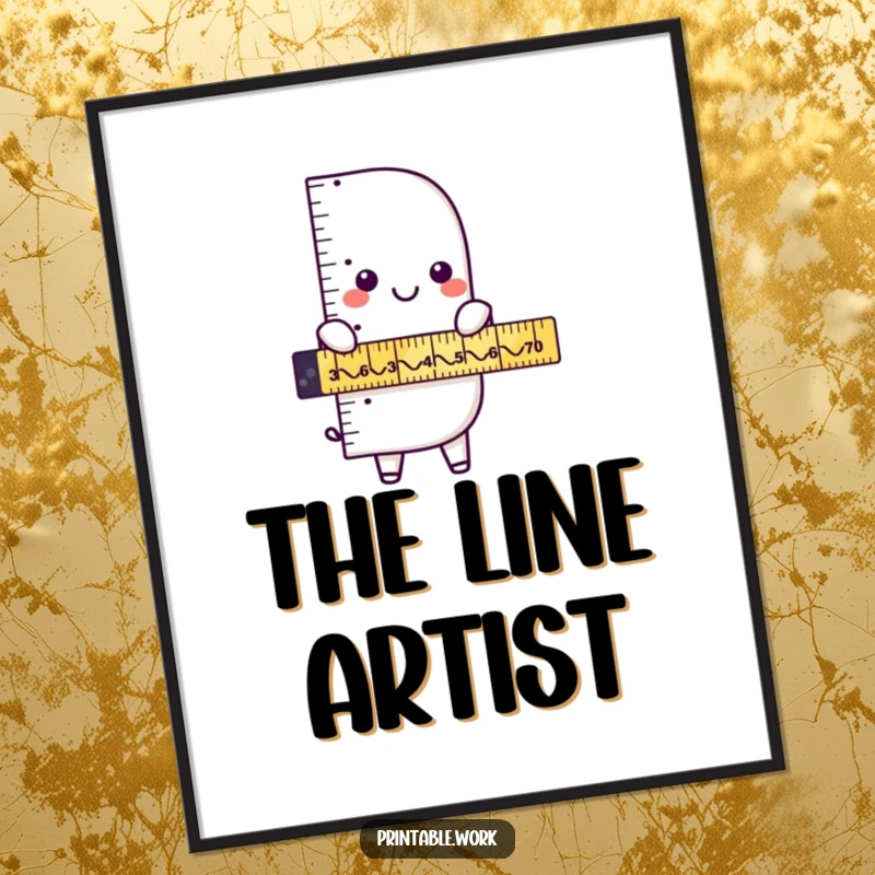 Funny ruler art print depicting him measuring zigzags, available for instant download, adding humor and precise geometric charm.