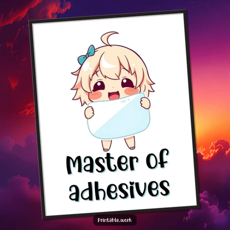 Funny Digital Art: A character gleefully holds a giant sticker, ready to be printed for humorous decor.