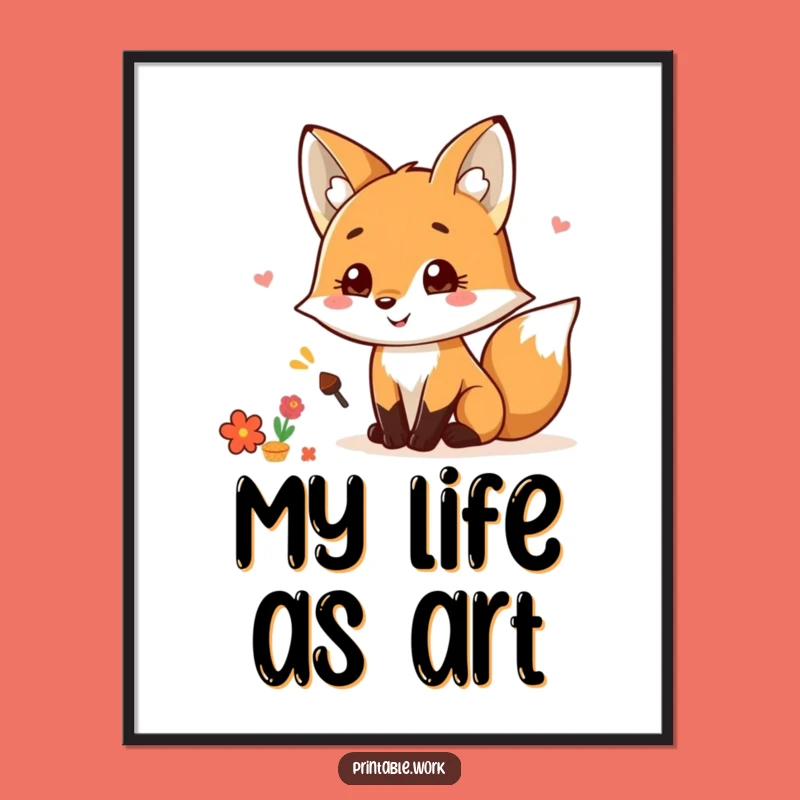 Printable Funny Kawaii Fox Scrapbooking Art: Instantly Downloadable Funny Gift for Decor