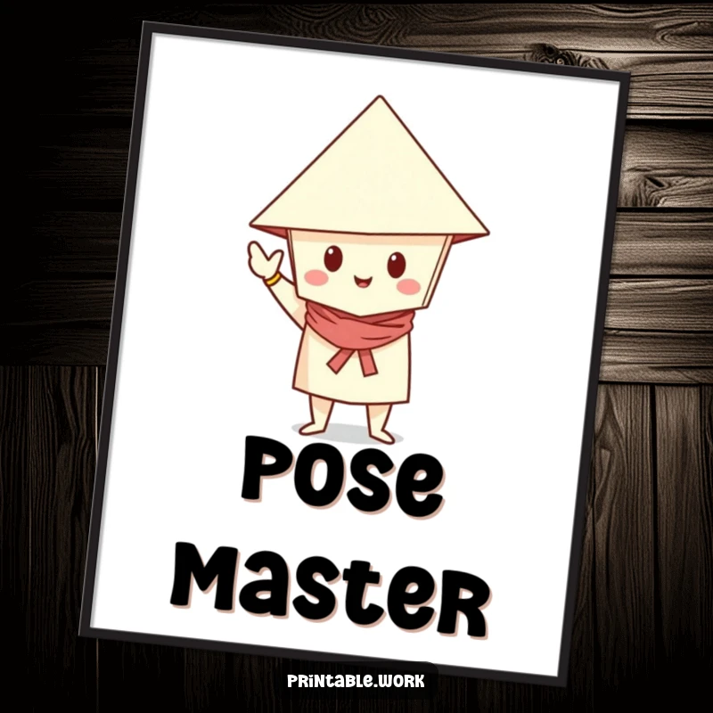 Funny digital art print of a paper character in a folded hat, striking a confident and stylish pose.