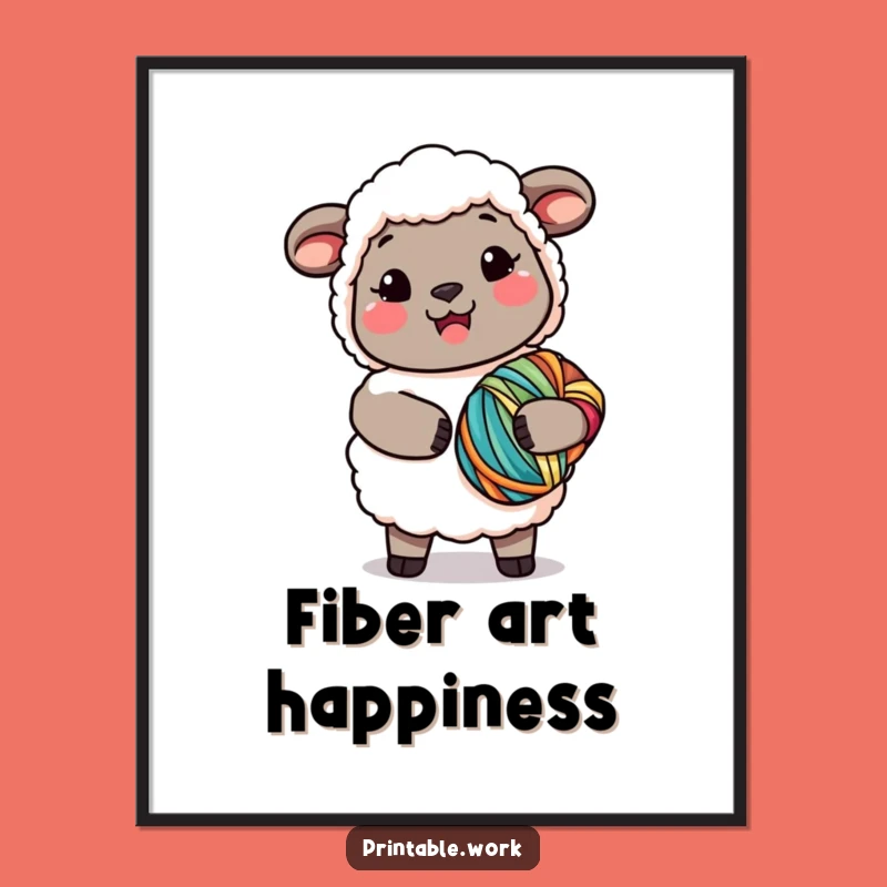Printable Funny Kawaii Sheep Yarn Art: Instant Download Funny Gift for Knitters