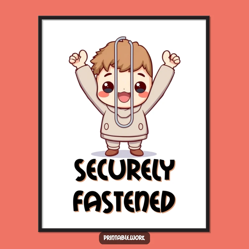 Funny Office Triumph Digital Art: Paperclip Character Instant Funny Gift