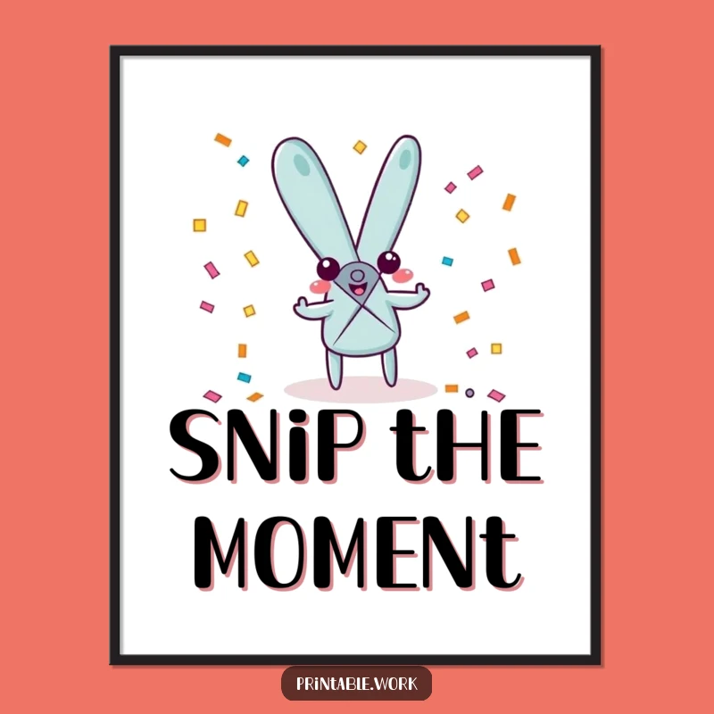 Funny Scissors Character Digital Art: Confetti Creation, Instant Funny Gift Download