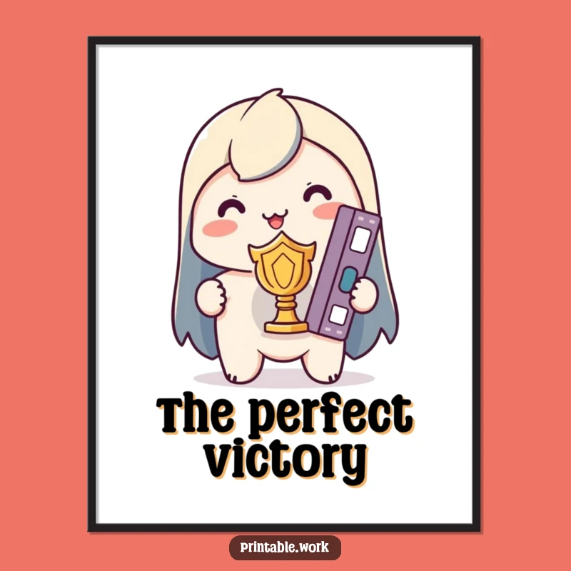 Funny Kawaii Organization Art Print: Binder Trophy Celebration, Digital Download Gift