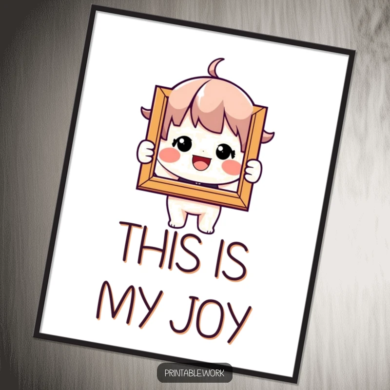 Funny Digital Art Print: Character beams holding a framed picture, radiating happiness and celebrating cherished moments.