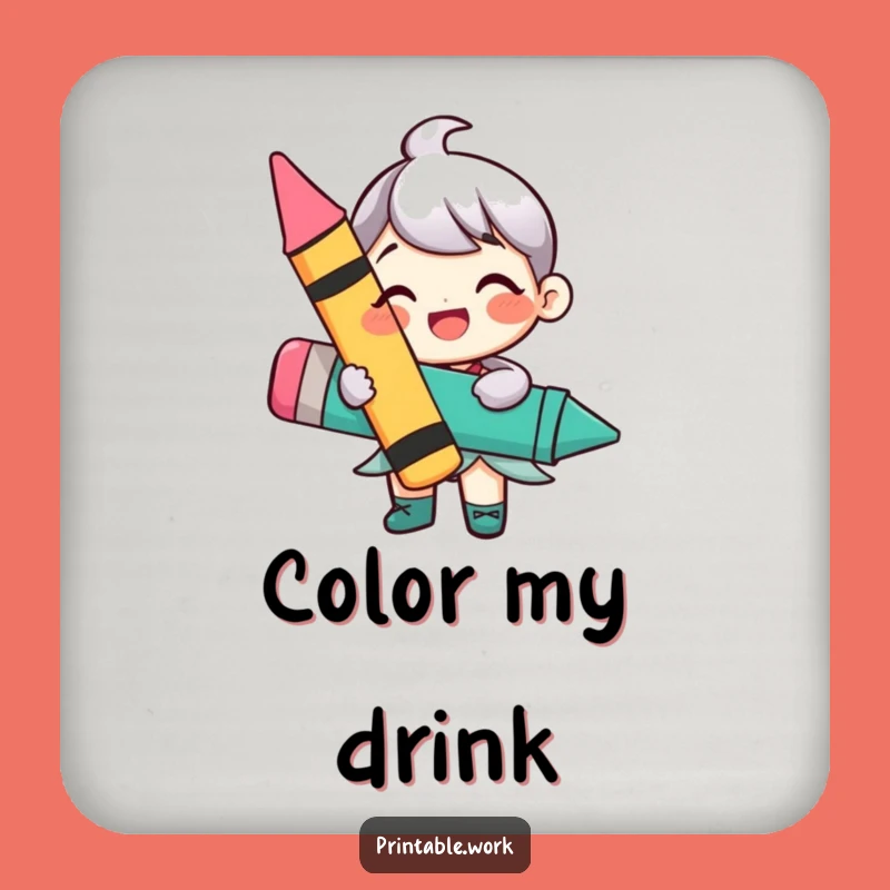 Funny Happy Crayon Character Drink Coaster: Protect Surfaces with Artistic Fun