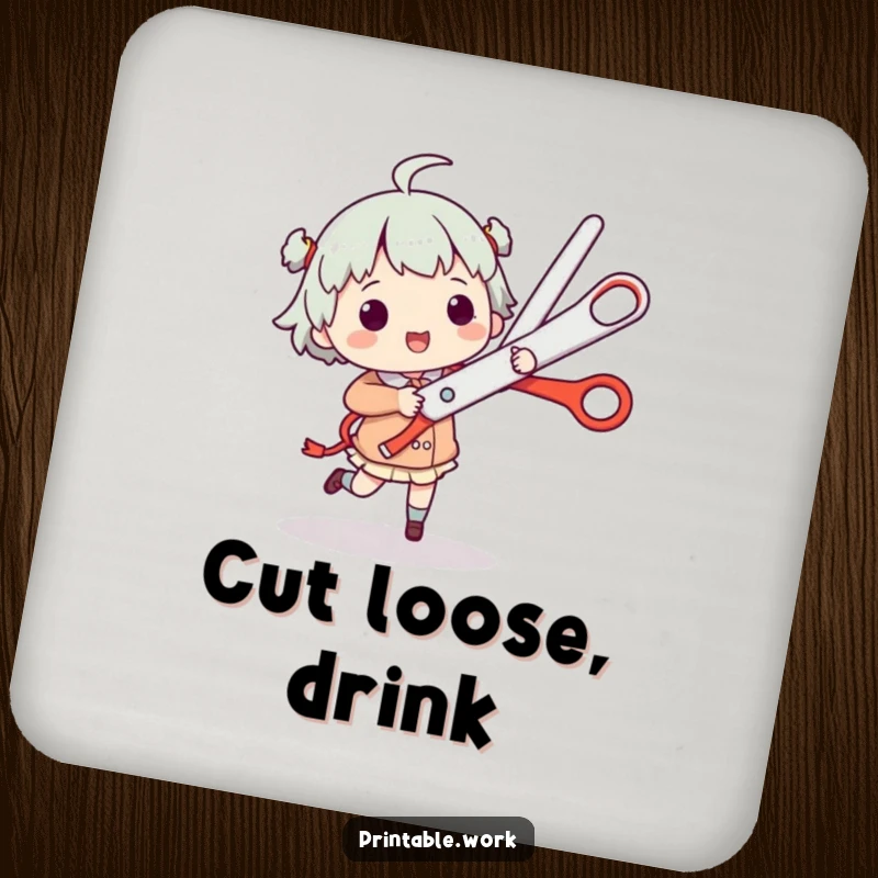 Funny Coaster: Character jigs with giant scissors, a humorous and energetic addition to any surface.