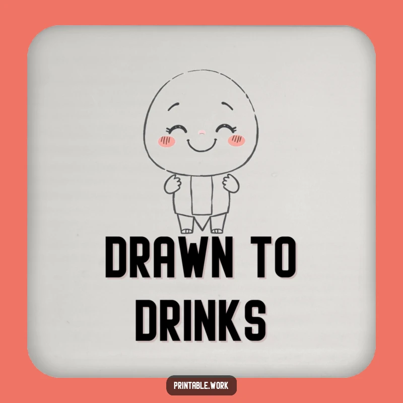 Funny Pencil Character Coaster: Wobbly Line Art Drink Protector, Unique Funny Gift