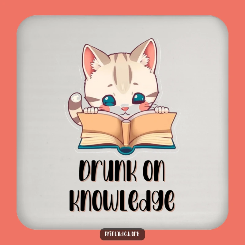 Funny Curious Cat Coaster Set: Protect Surfaces with Literary Charm