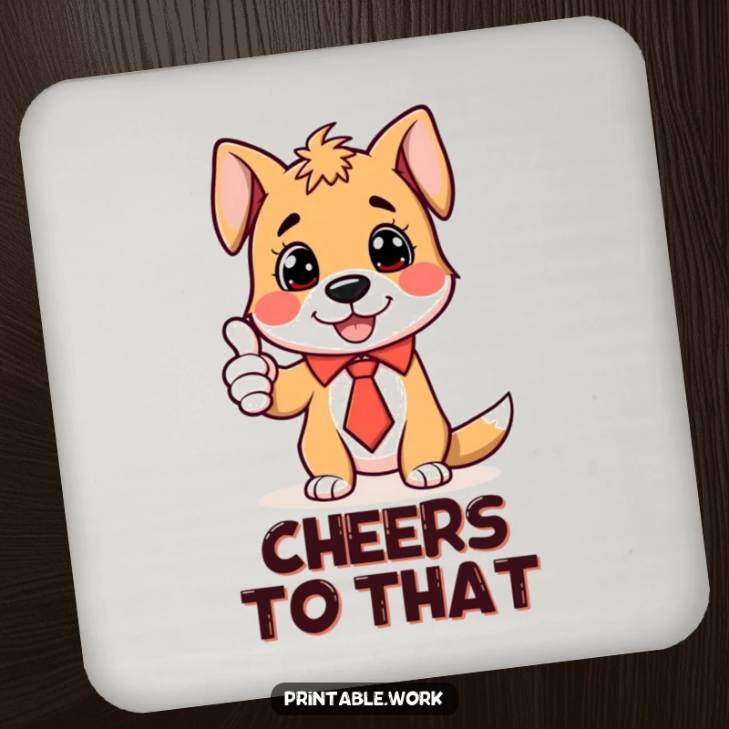 Funny Coaster featuring a dog in a tie giving a thumbs-up, adding cheerful protection to surfaces.