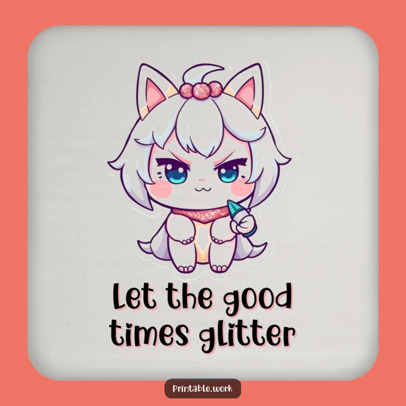 Funny Glitter Wink Coaster: Mischievous Character Protection, Humorous & Sparkly Decor