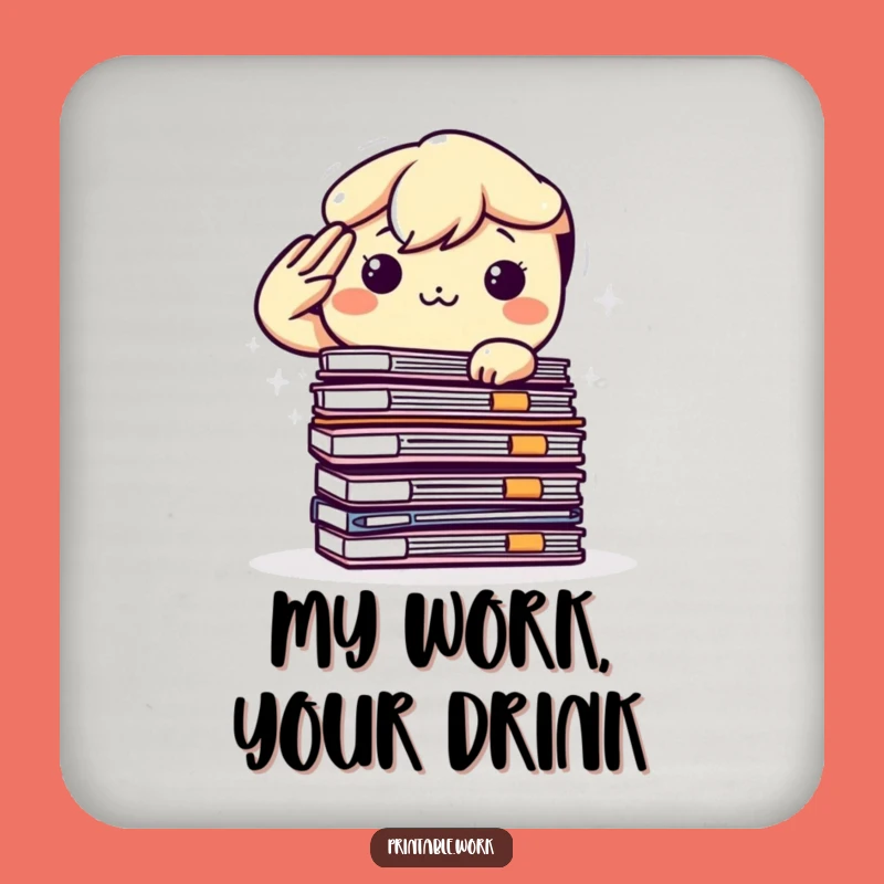 Funny Kawaii Determined Desk Coaster: Salutes Files, Protects Surfaces with Humor, Gift Set
