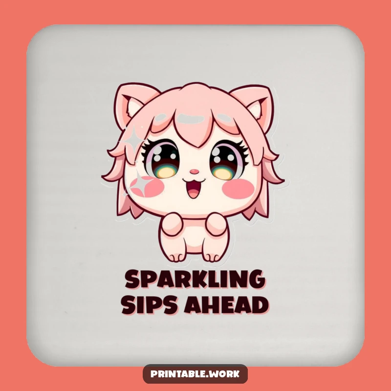 Funny Kawaii Sticker Stare Drink Coasters - Protect Surfaces with Wonder!