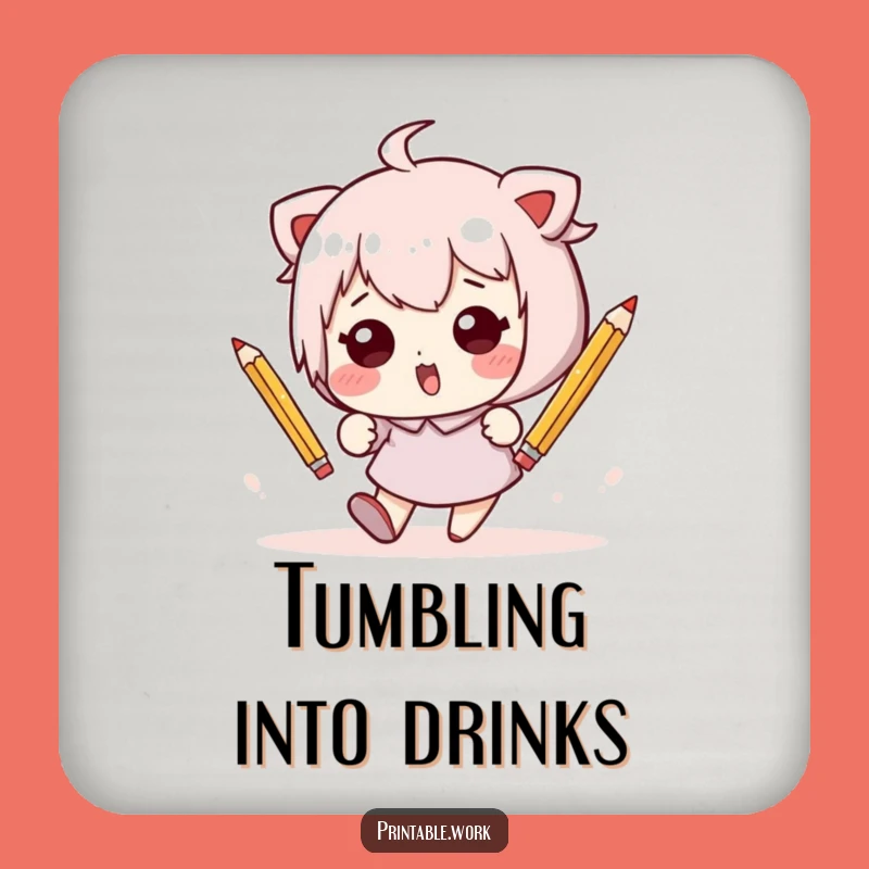 Funny Kawaii Tumble Drink Coasters - Protect Surfaces with Humor!