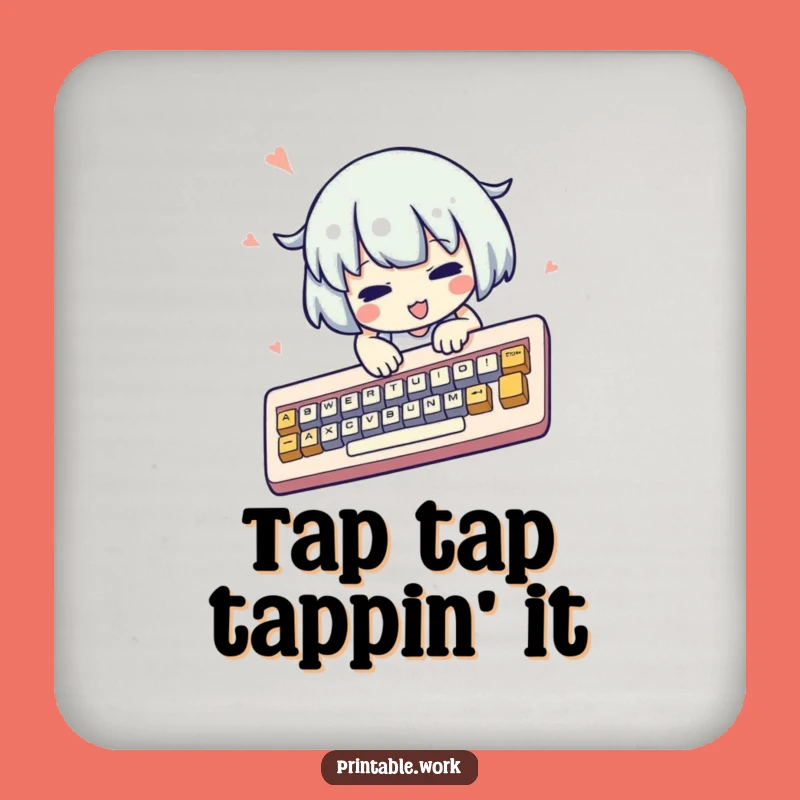 Funny Kawaii Typist Coaster: Protect Surfaces with Cute Keyboard Art, Fun Gift
