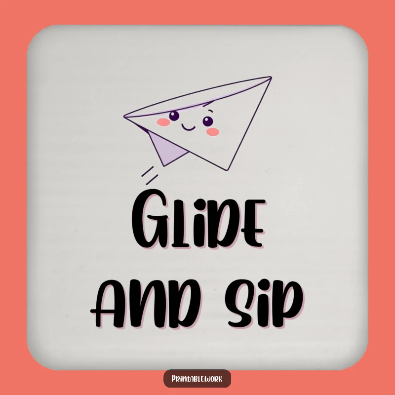 Funny Paper Airplane Drink Coaster: Smiling Flyer for Your Table