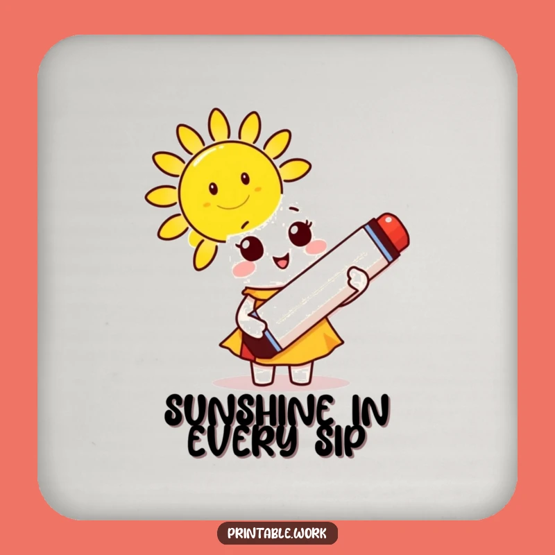 Funny Sunny Creator Coaster: Cute Marker Character Protection, Humorous & Artistic Decor