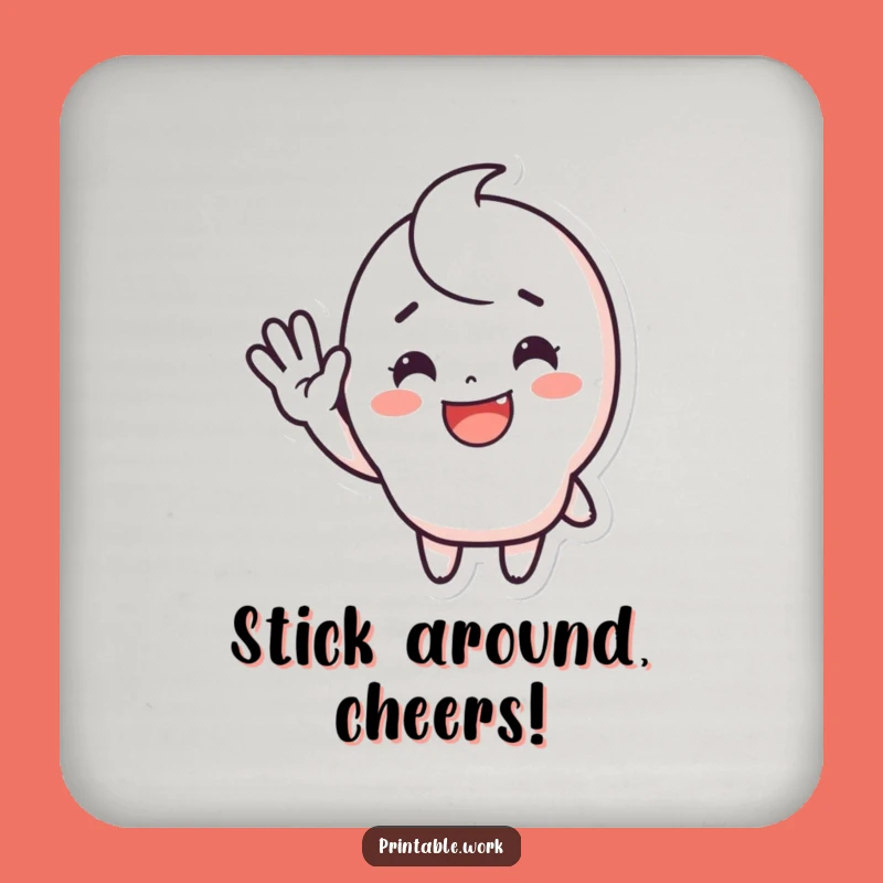 Funny Waving Sticker Coaster: Cute Happy Character Drink Protector, Unique Funny Gift