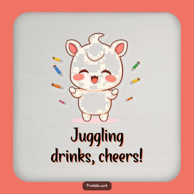 Funny Kawaii Coaster: Pen Juggling Art, Cute Funny Gift!