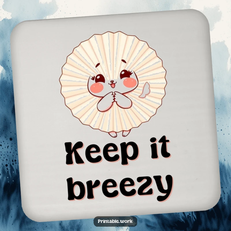 Funny Paper Fan Drink Coaster: A paper fan character with rosy cheeks flutters playfully, offering stylish and funny surface protection.