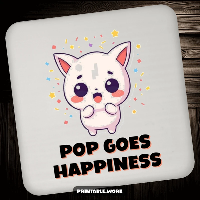 Funny drink coasters featuring a surprised Kawaii character and confetti burst, adding humor to drink service.