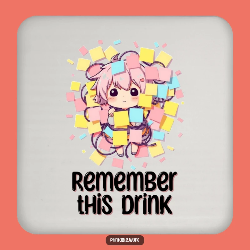 Funny Sticky Note Character Coaster - Protect Surfaces with Notes