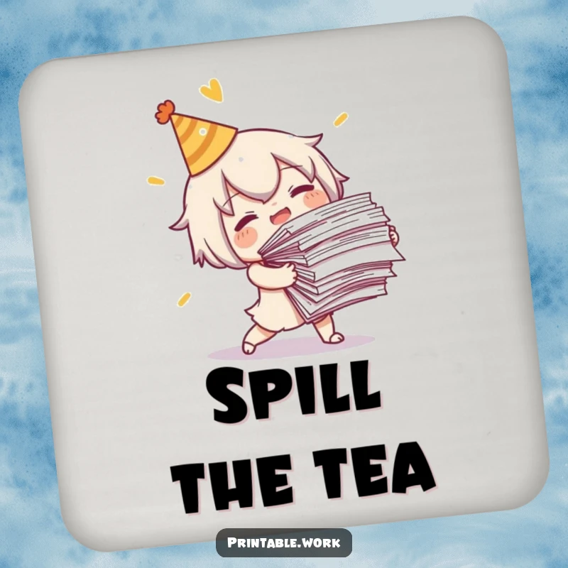 Funny Tripping Character Coaster: A character tripping with papers, acting as a funny and functional drink coaster.
