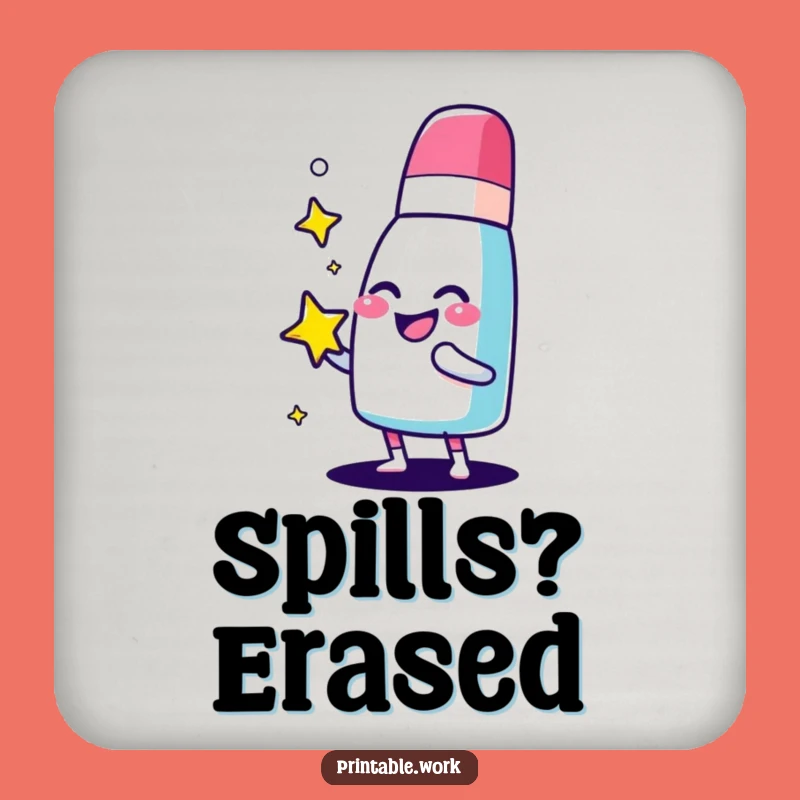 Funny Eraser Character Coaster: Sparkling Star Protector, Unique Funny Gift