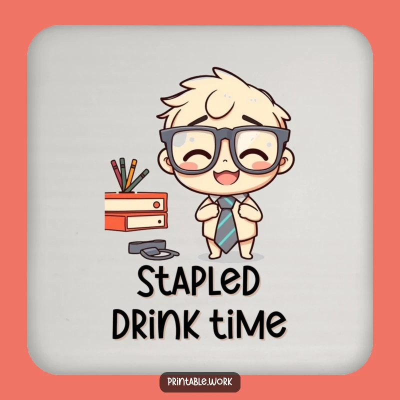 Funny Stapler Tie Mishap Coaster: Protect Your Surfaces with This Hilarious Office Decor