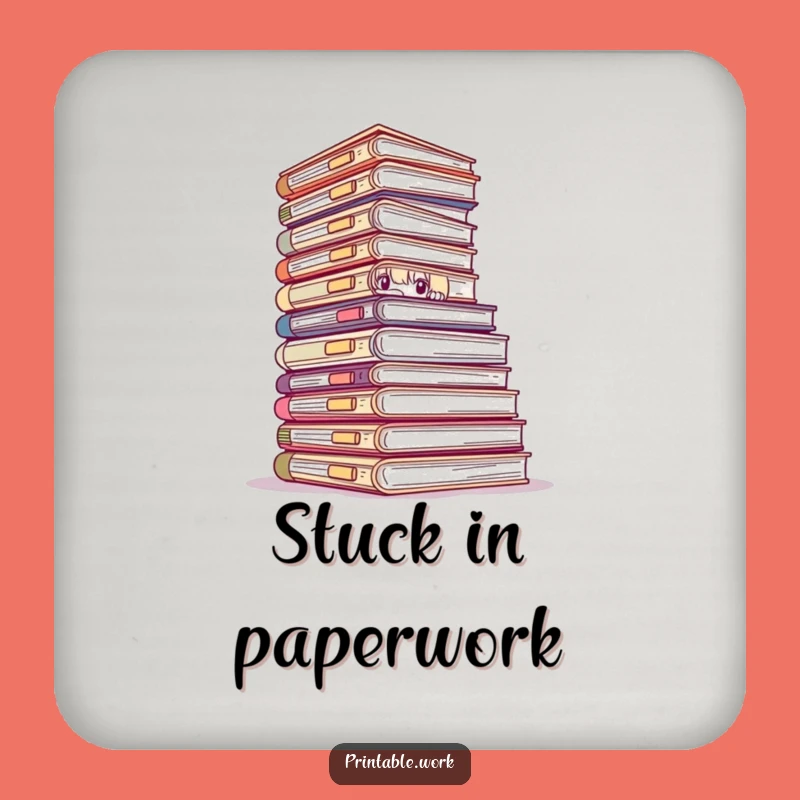 Funny Peeking Files Drink Coaster - Protect Surfaces with Office Humor