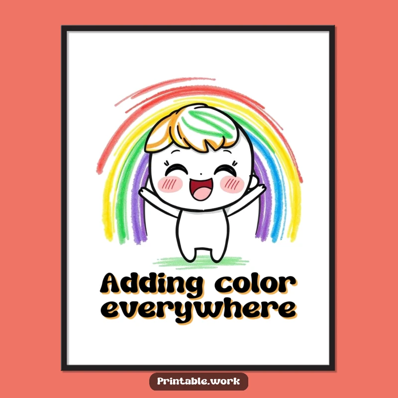 Funny Crayon Character Poster: Vibrant Rainbow Art Print, Unique Funny Gift