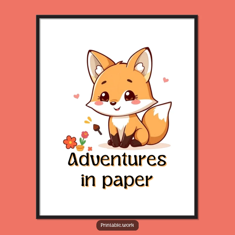Funny Kawaii Fox Scrapbooking Poster: Vibrant and Funny Wall Art for Crafty Spaces