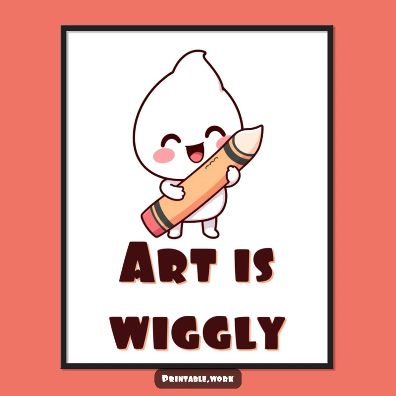Funny Happy Kawaii Wiggly Line Crayon Poster - Whimsical Wall Art Decor