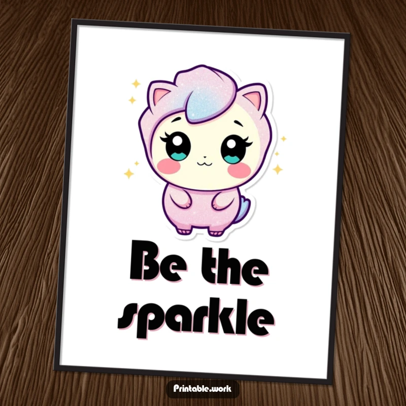 Funny poster featuring a curious glitter character, sparkling and wiggling with infectious energy, perfect for a fun decor piece.